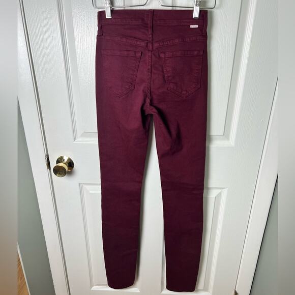 Mother Cotton The Rascal Sliced Up Heel Jeans in Burgundy 25 - Picture 8 of 13